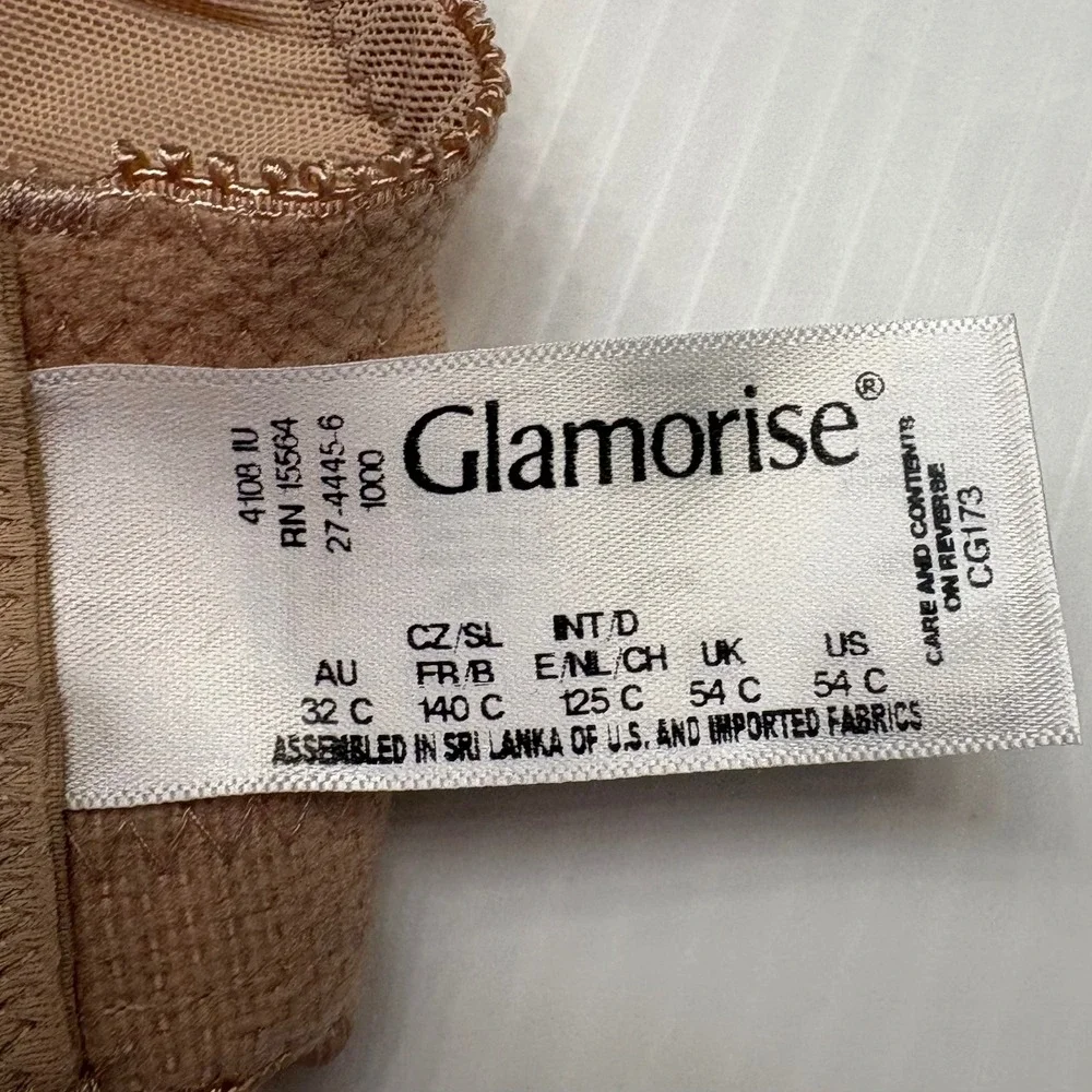 Glamorise MagicLift Bra Womens 54C Nude Lace Trim Wirefree Support 1000 Lingerie
